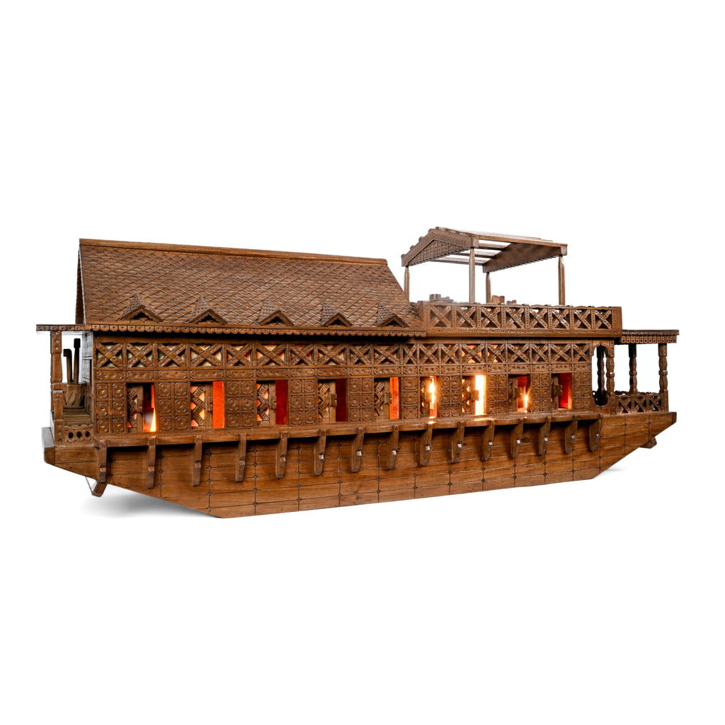Handcrafted Walnut Wooden Houseboat – A Kashmir-Inspired Masterpiece