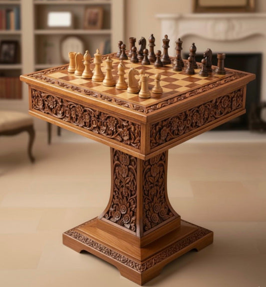 Handcrafted Walnut Wood Chess Table