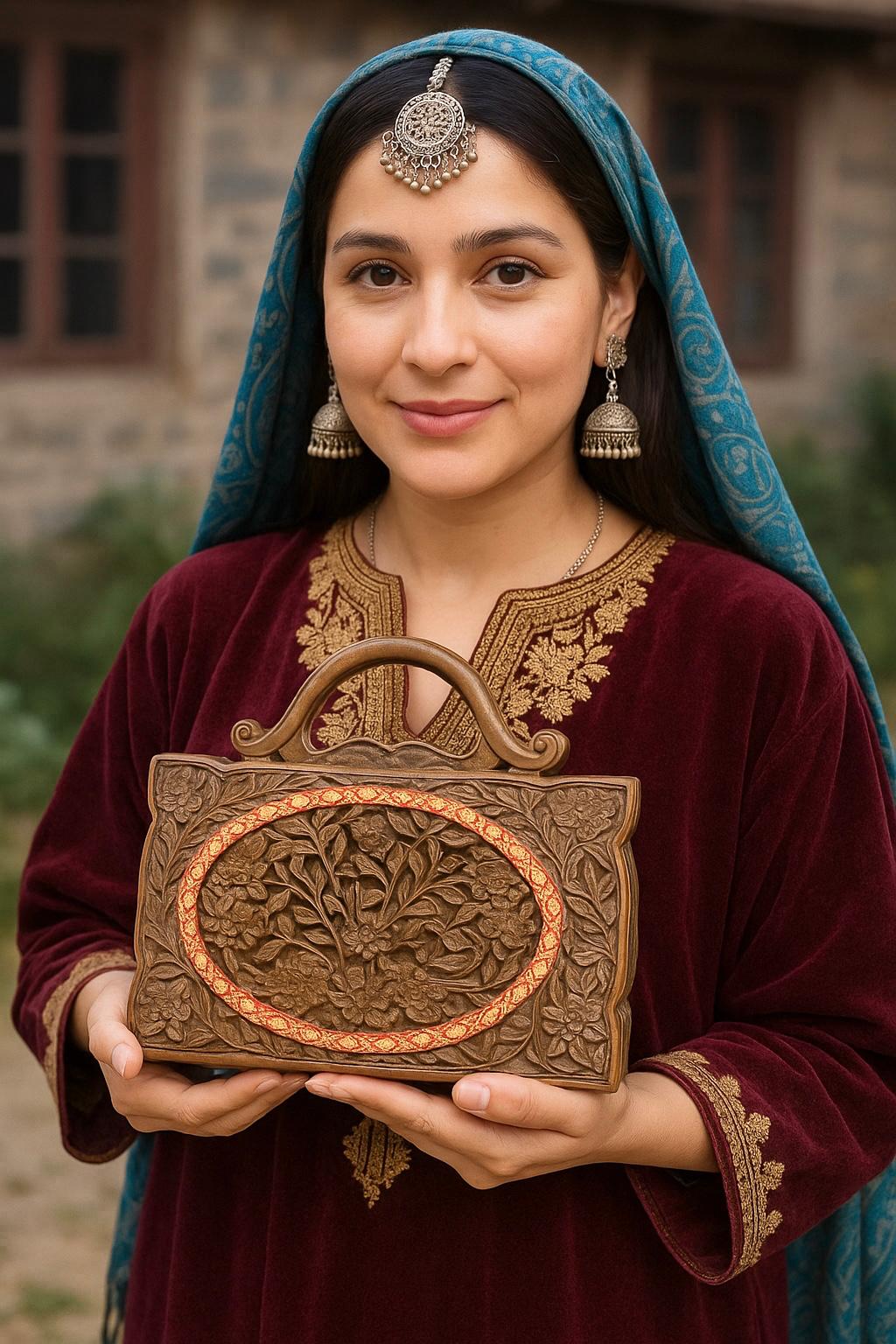 Handmade Walnut Wood Carved Clutch